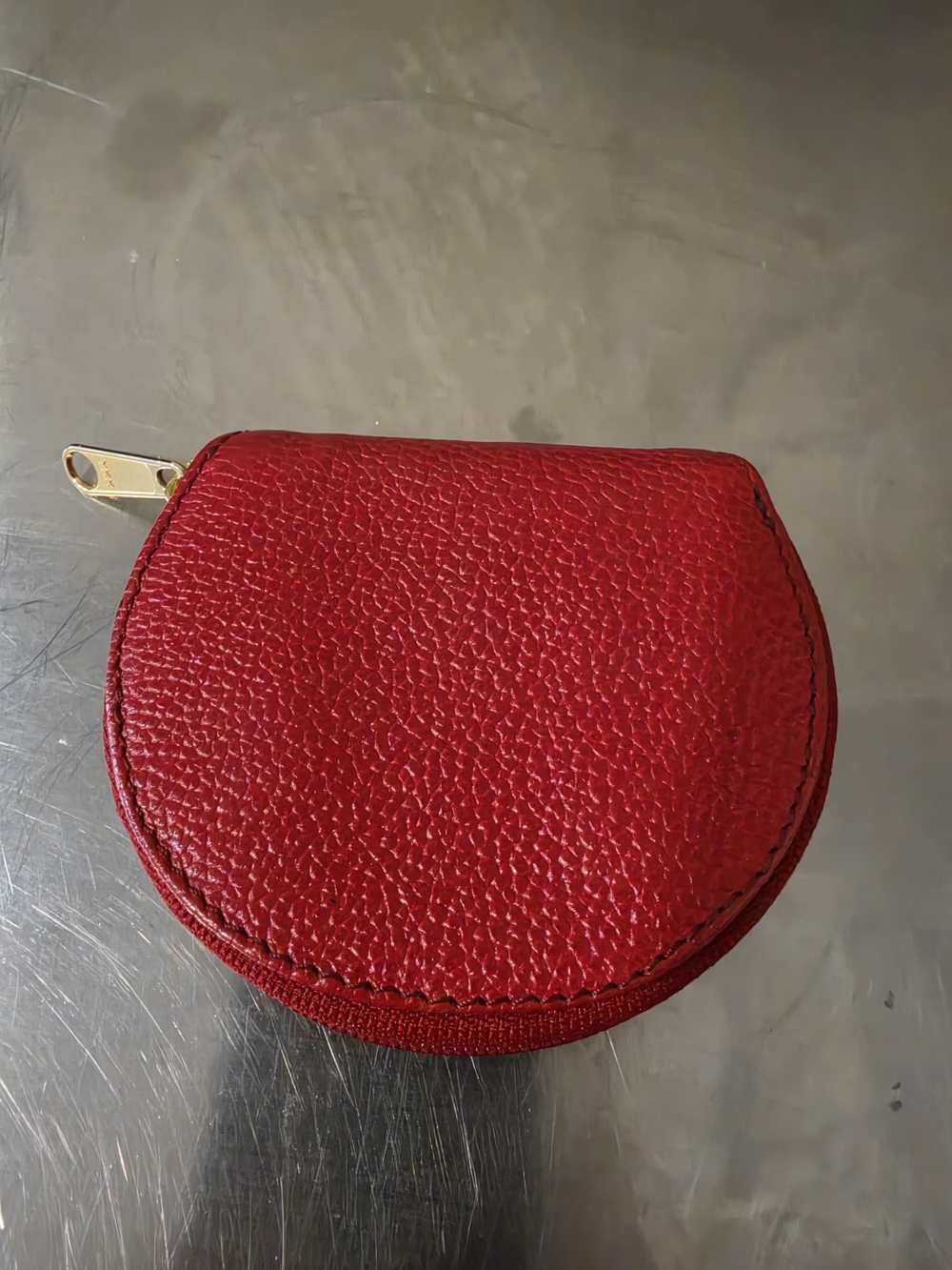 Penhaligon's London Red Pebble Leather Round Coin Purse Pouch
